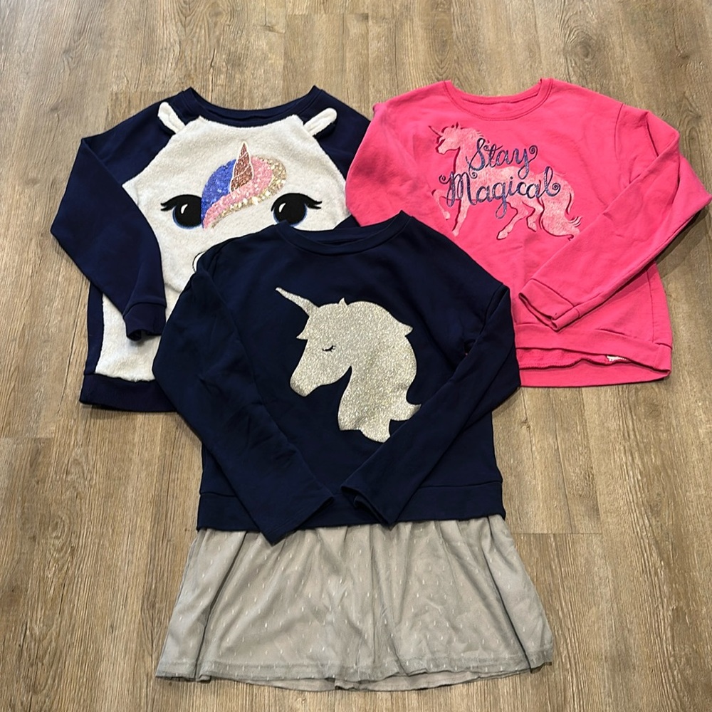 Unicorn lovers!! Girls XL (14) bundle of 3 sweatshirts,